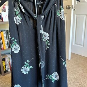 Floral Black Blouse with  Green and White Accents